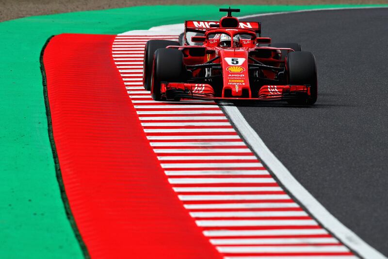 SUZUKA, JAPAN - OCTOBER 06: Sebastian Vettel of Germany driving the (5) Scuderia Ferrari SF71H on track during final practice for the Formula One Grand Prix of Japan at Suzuka Circuit on October 6, 2018 in Suzuka.  (Photo by Mark Thompson/Getty Images)