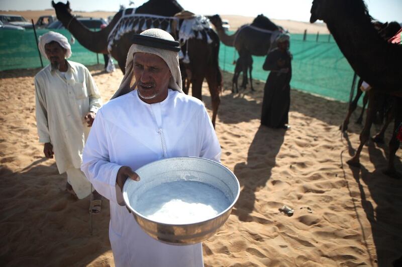 Camel milk, on offer during a milking competition at Madinat Zayed, has been shown to destroy cancer cell lines. Galen Clarke / The National