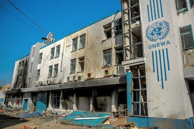 UNRWA's damaged headquarters in Gaza city. AFP