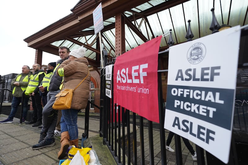 An Aslef picket line at Birmingham Moor Street station. PA