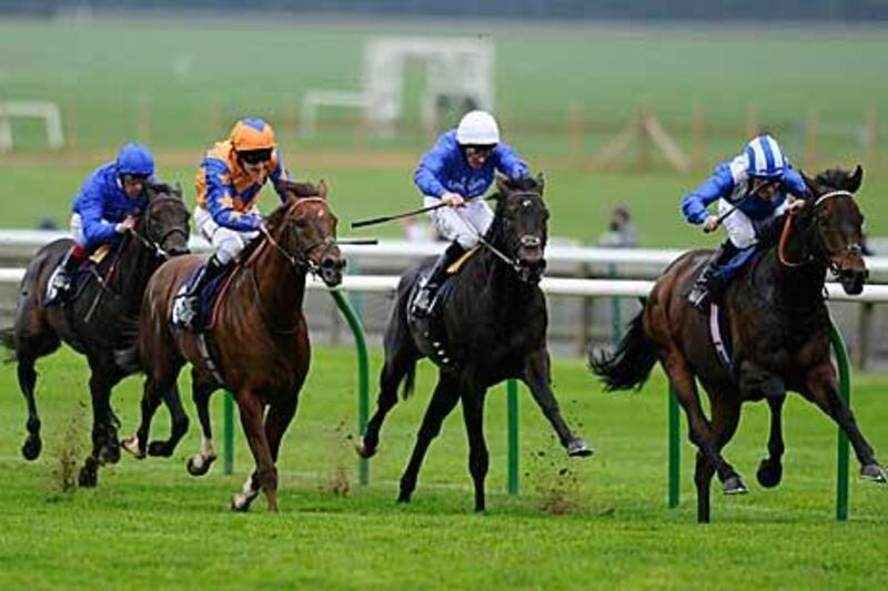 Tazeez, right, wins the Richard Hambro Darley Stakes at Newmarket yesterday. Godolphin’s Mastery finished third.