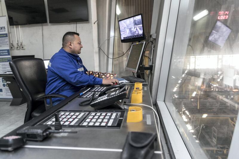 ABU DHABI, UNITED ARAB EMIRATES. 05 MARCH 2018. Site visit / press tour of the Emirates Steel plant in Mussafah. The control room. (Photo: Antonie Robertson/The National) Journalist: Sarmad Khan. Section: Business.