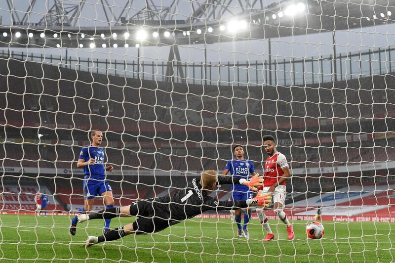 LEICESTER RATINGS: Kasper Schmeichel - 8: Pulled off a stunning save to deny Lacazette in the first half and his kicking to release Vardy on occasion was beautiful. AFP