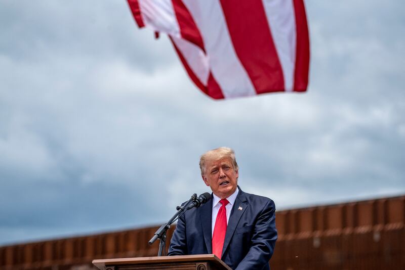 Donald Trump speaks during a visit to the border wall near Pharr, Texas on June 30, 2021. AFP
