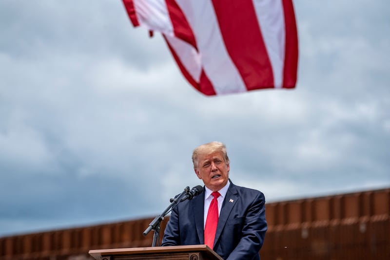 Donald Trump speaks during a visit to the border wall near Pharr, Texas on June 30, 2021. AFP