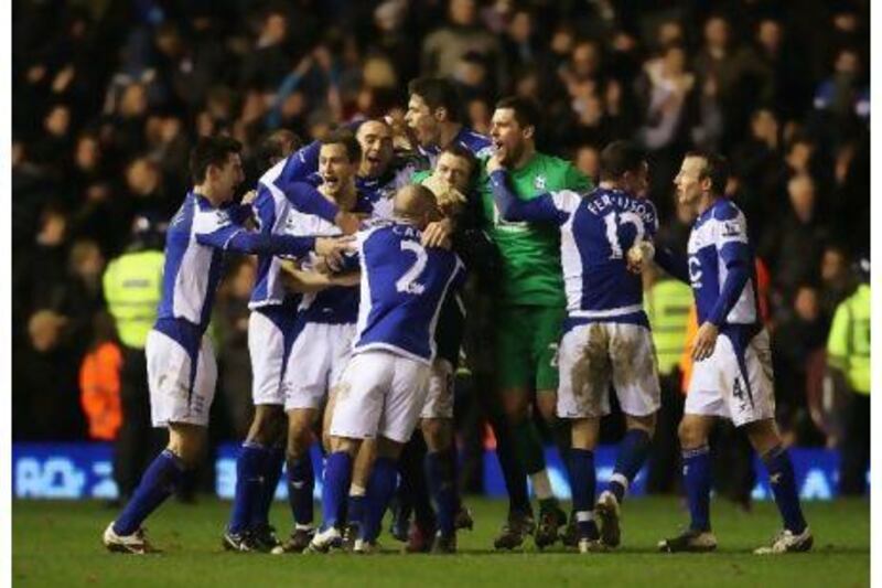 Birmingham City players celebrate their semi-final second leg win over West Ham United. Scott Heavey / Getty Images