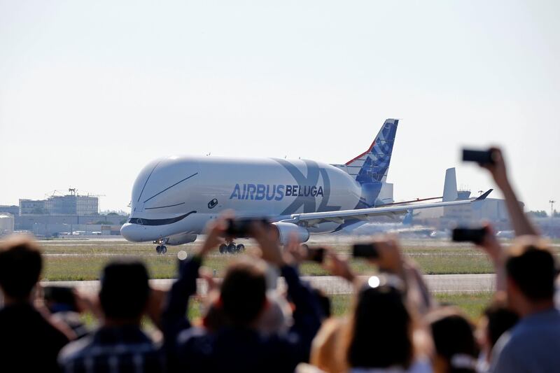 An Airbus Beluga XL transport plane prepares to take off during its first flight event in Colomiers near Toulouse, France. Regis Duvignau / Reuters