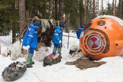 Hazza Al Mansouri and Sultan Al Neyadi udergo survival training in Moscow, Russia. Courtesy Dubai Media Office