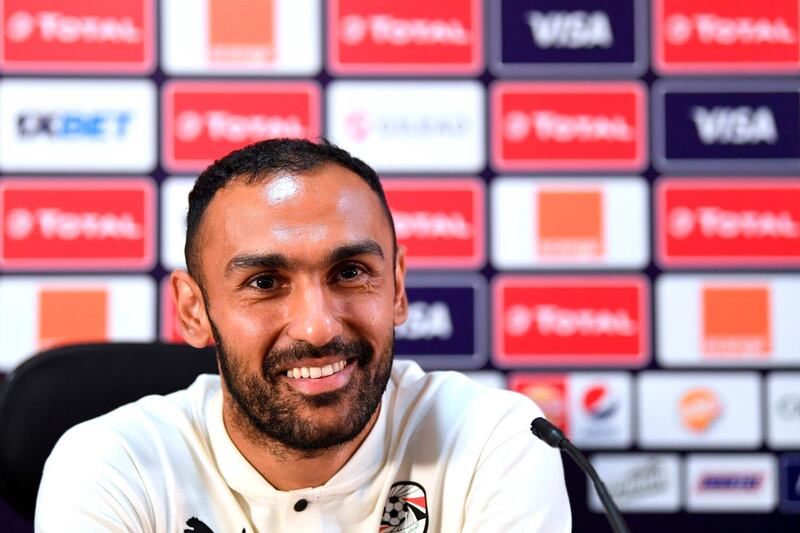 Egypt's defender Ahmed Elmohamady takes part in a press conference two days ahead of their opening match against Zimbabwe in the 2019 football Africa Cup of Nations in Cairo. AFP