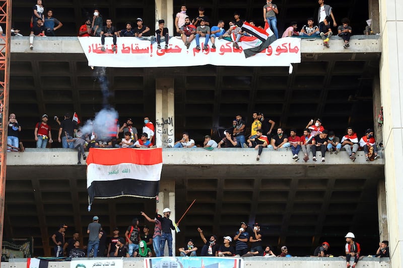 Iraqi demonstrators inside the Turkish Restaurant Building. Reuters