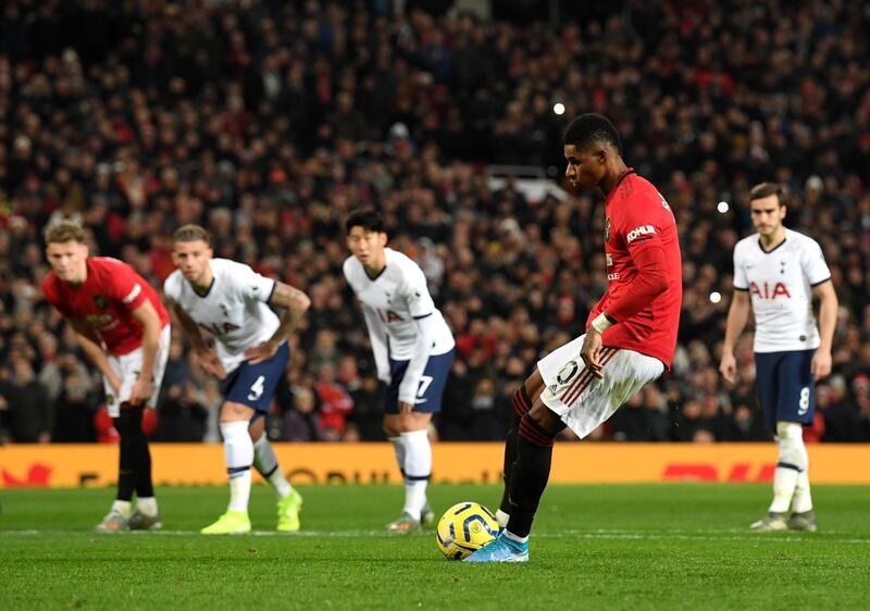 Marcus Rashford scores from the penalty spot to give Manchester United the lead. Getty Images