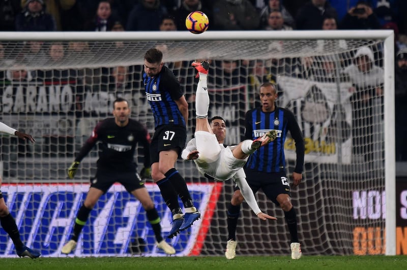 TURIN, ITALY - DECEMBER 07:  Cristiano Ronaldo of Juventus in action during the Serie A match between Juventus and FC Internazionale at Allianz Stadium on December 7, 2018 in Turin, Italy.  (Photo by Tullio M. Puglia/Getty Images )