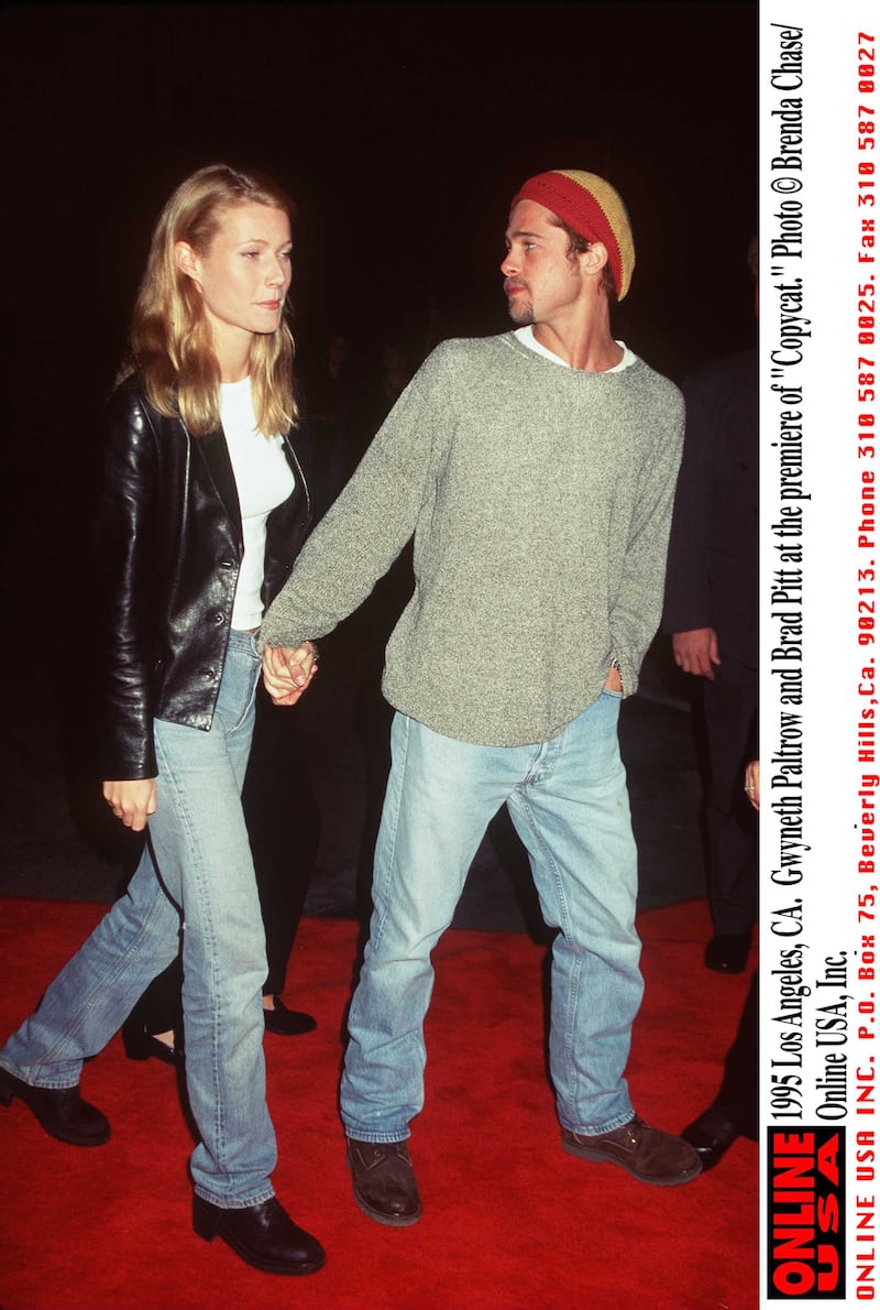 1995 Los Angeles, CA. Gwyneth Paltrow and Brad Pitt at the premiere of "Copycat."