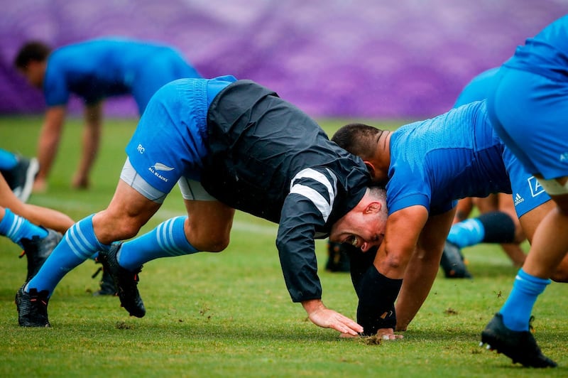 New Zealand's Ryan Crotty, left, during training. AFP
