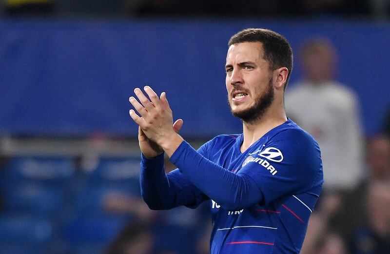 Chelsea's Eden Hazard applauds fans at the end of the match. EPA