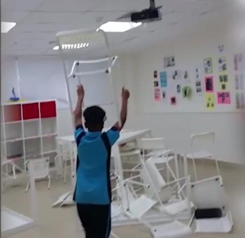 School pupils were filmed damaging their classroom in a video that was shared on social media. Courtesy Ministry of Education