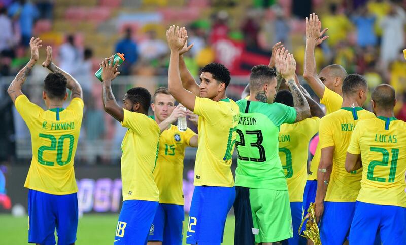 Brazil players clap to the crowd after beating Argentina in Jeddah. Reuters
