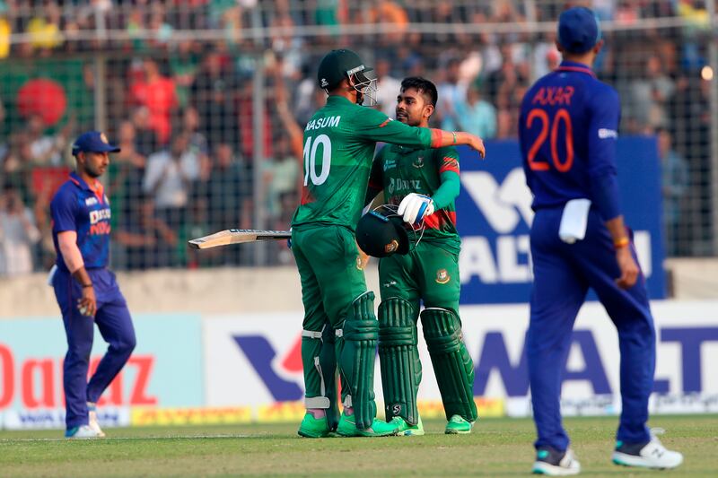 Mehidy Hasan Miraz celebrates his century. AP