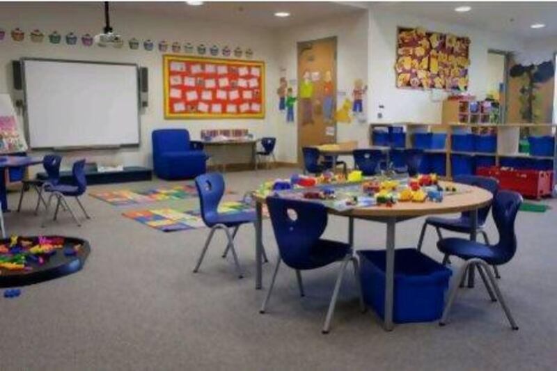 A classroom at the newly refurbished and expanded British School Al Khubairat. Razan Alzayani / The National