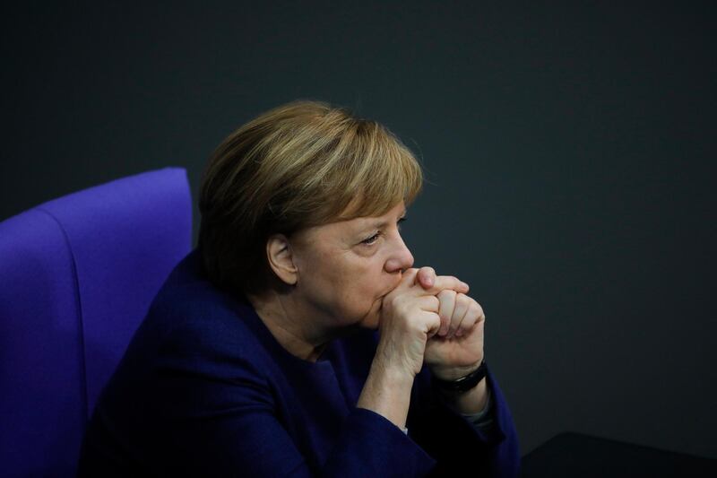 Angela Merkel looks on at the parliament Bundestag in Berlin. AP Photo