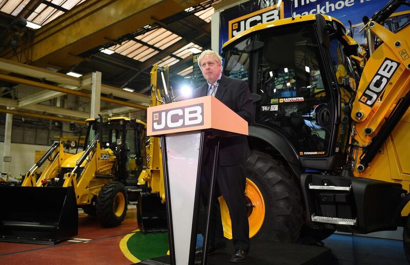 Britain's former Foreign Secretary Boris Johnson speaks at an event at JCB in Rocester, central England, on January 18, 2019. British Prime Minister Theresa May scrambled to put together a new Brexit strategy after MPs rejected her EU divorce deal, and insisted she could not rule out a potentially damaging "no-deal" split. / AFP / Oli SCARFF                          
