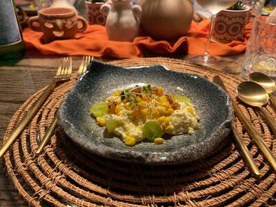 Los chilotes, or baby corn with lemongrass chilli oil and masala. One Carlo Diaz / The National