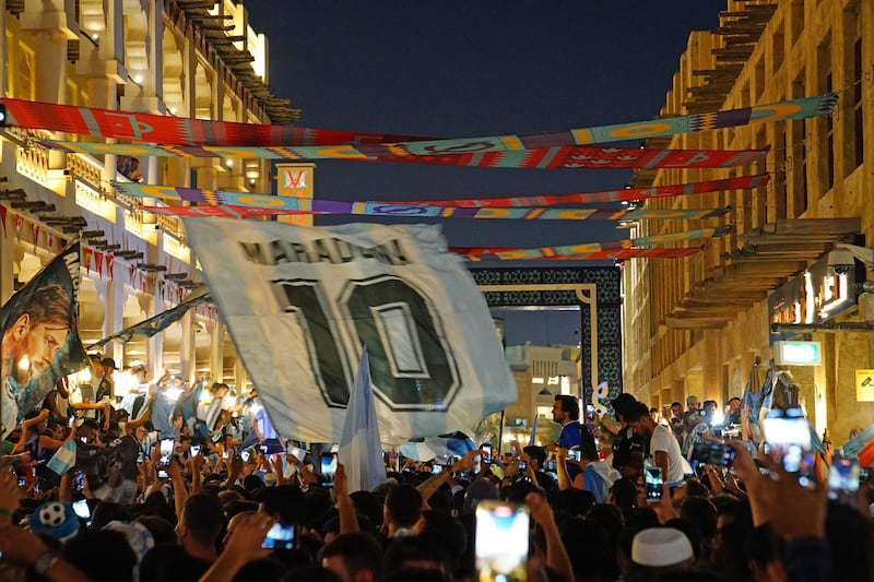 Argentina fans enjoy the atmosphere at the Souq Waqif.