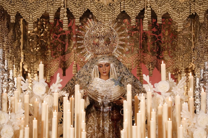 The Virgin of La Esperanza de Triana is carried in a series of processions through the centre of Seville, Spain, on the night between Holy Thursday and Good Friday. EPA