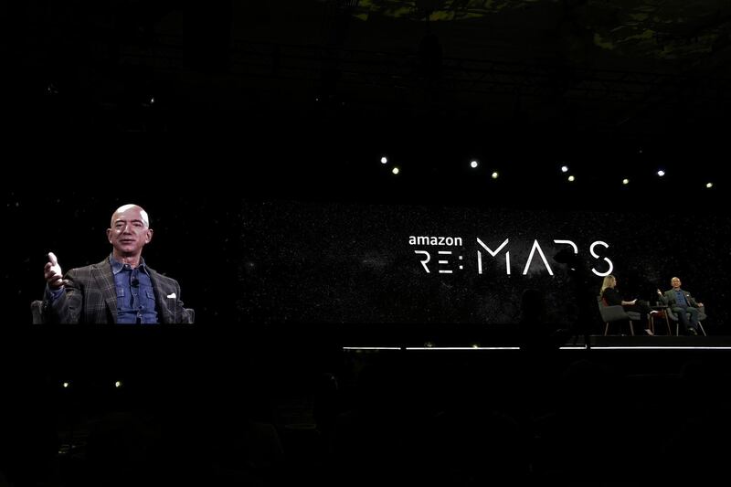 Jeff Bezos, Amazon.com Inc’s chief executive and founder, speaks at the company’s “re:MARS” conference in Las Vegas, Nevada, U.S. June 6, 2019. REUTERS/Jeffrey Dastin