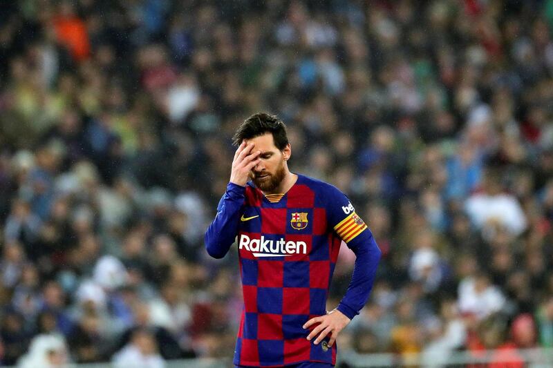 Lionel Messi reacts after Barcelona go 1-0 down to Real Madrid. EPA