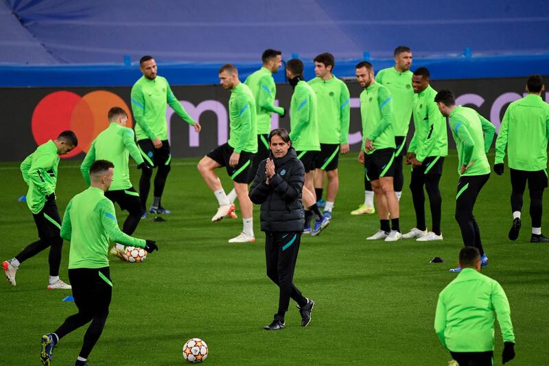 Inter Milan manager Simone Inzaghi leads his team during training session in Madrid. AFP