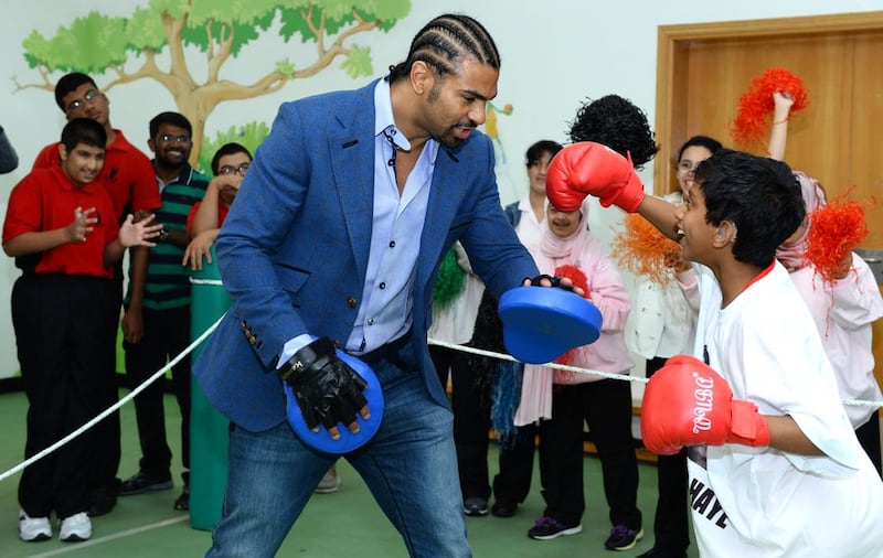 English heavyweight boxer David Hayes took time out today to spend with special needs children at the Rashid Paediatric Therapy Centre. Hayes was also in town promoting healthy living and his gym in Dubai is schedulced to open in the coming months. Courtesy: Hayemaker Gym