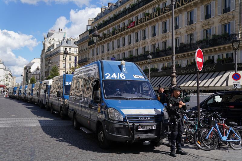 Police vehicles outside the Gare du Nord station in Paris as fans arrive ahead of Saturday's Champions League final. PA