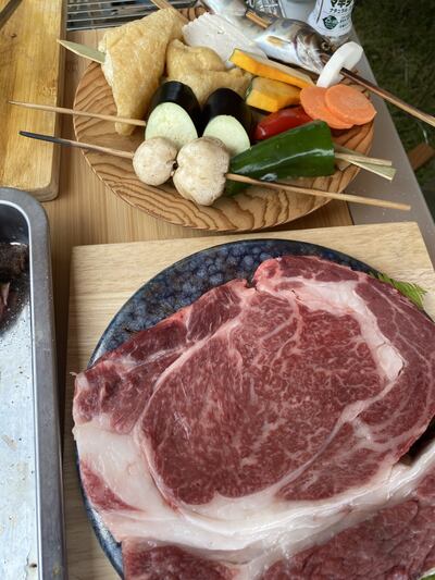 A barbecue features cuts of Wagyu beef. Julian Ryall