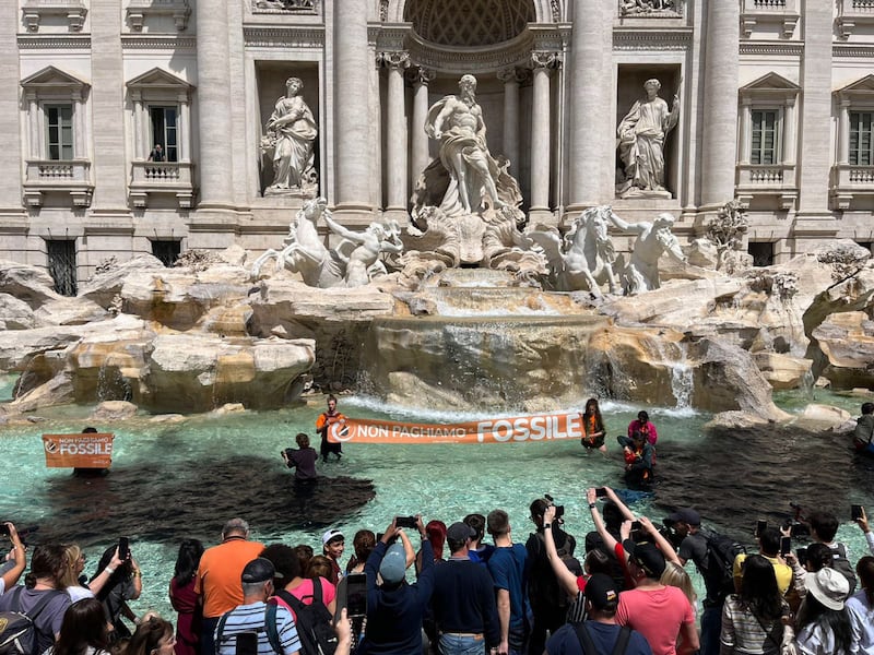 Climate activists from the group Last Generation threw a black liquid into the Trevi fountain.  EPA