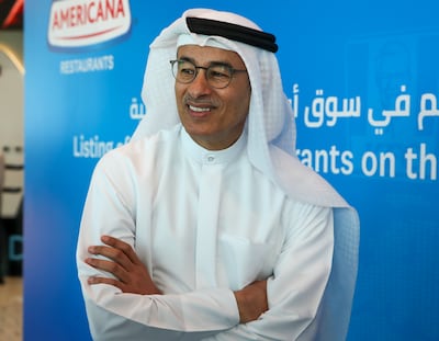 Mohamed Alabbar, chairman of Americana Restaurants, at the listing ceremony at the Abu Dhabi Securities and Exchange. Victor Besa / The National