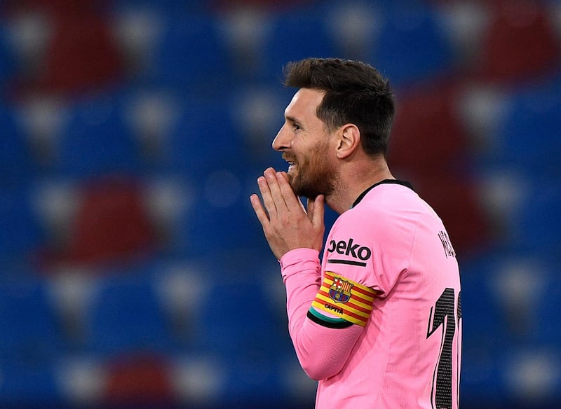 Barcelona's Lionel Messi reacts. Reuters