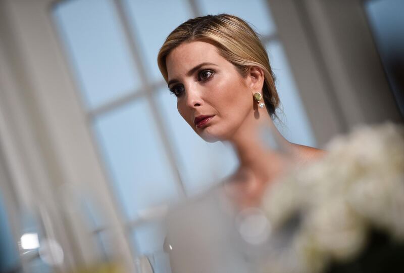 (FILES) In this file photo taken on August 07, 2018 US President's Special Advisor and daughter Ivanka Trump attends a dinner with the US president and business leaders in Bedminster, New Jersey. - Ivanka Trump, President Donald Trump's daughter and a White House adviser, explicitly condemned "white supremacy, racism and neo-nazism" late Saturday, August 11, 2018, in a manner her father seems reluctant to do. The tweets come on the anniversary of deadly unrest triggered by a white supremacist rally in Charlottesville, Virginia. A similar far-right rally is scheduled for Sunday outside the White House. (Photo by Brendan SMIALOWSKI / AFP)