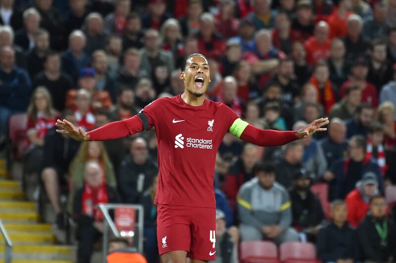 Liverpool's Virgil van Dijk during the Champions League match against Ajax at Anfield on September 13, 2022. AP