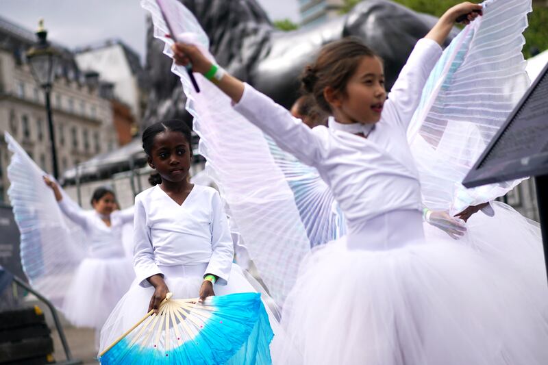 Girls from Grace and Poise, the world's first Muslim ballet school, perform during the festival. PA