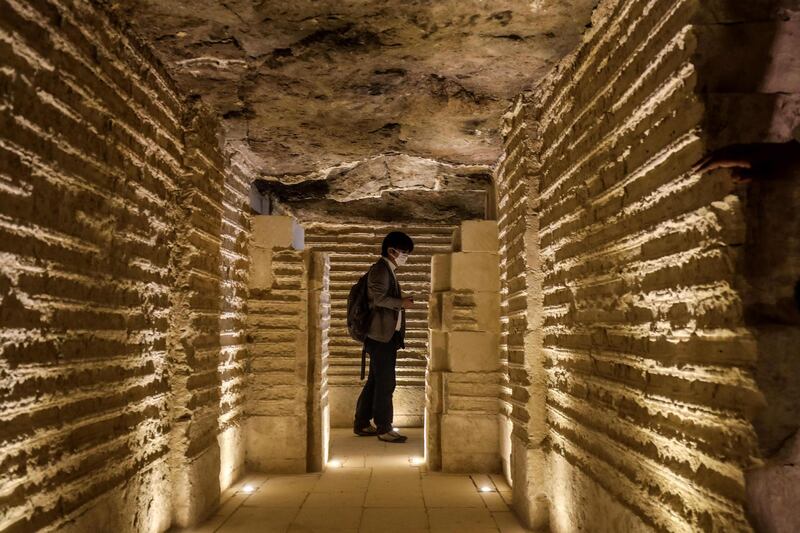 A journalist tours inside the Step Pyramid of Djoser in Egypt's Saqqara necropolis. The pyramid was constructed 4700 years ago during the era of Pharaoh Djoser, one of Ancient Egypt’s Third Dynasty kings. AFP