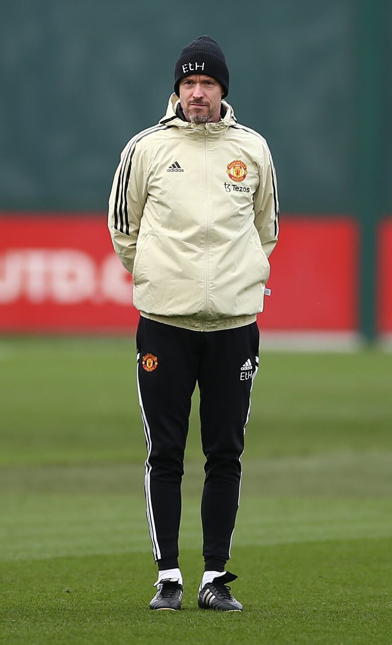 Manchester United manager Erik ten Hag at training. EPA 