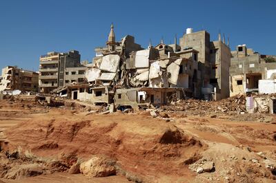 Damaged homes in Derna on September 15, 2023. Abdullah Doma / AFP