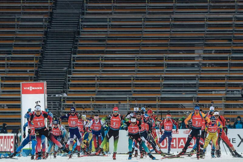 Competitors in the men's  biathlon relay in the IBU World Cup in Nove Mesto, Czech Republic,  on Saturday, March 7. AFP