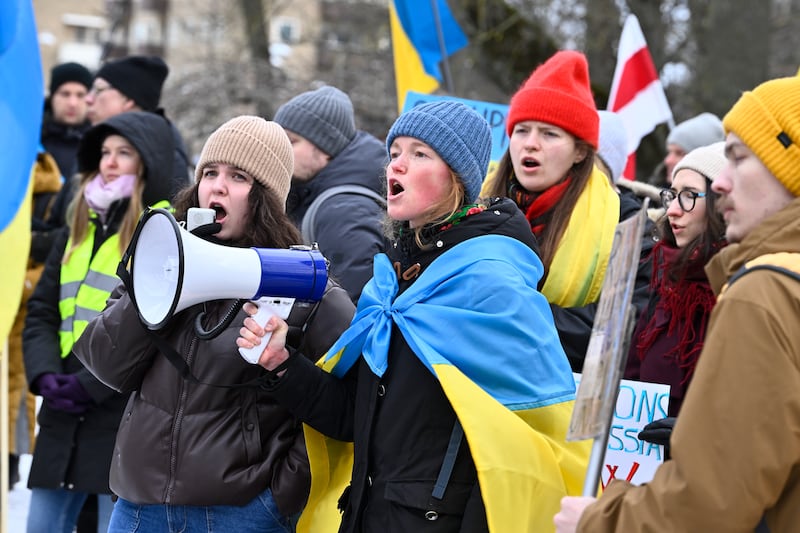 A protest against Russia's military operation in Ukraine outside the Russian Embassy in Stockholm, Sweden. EPA