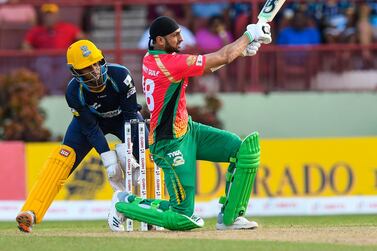 Shoaib Malik  of Guyana Amazon Warriors during the CPL Qualifier against of Barbados Tridents in Bridgetown. CPL T20/Getty