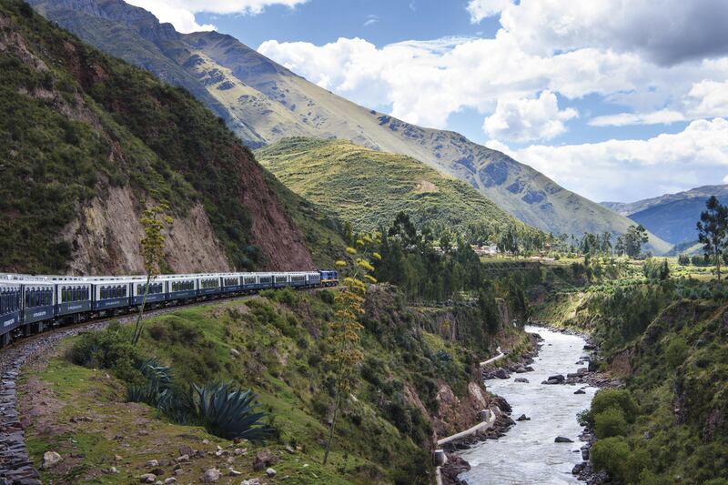 South America’s first luxury sleeper train, Belmond Andean Explorer, passes through the Cusco region of Peru, during its journey between Arequipa, Lake Titicaca and Cusco. The train cuts through some of the most breathtaking scenery in Peru and features 24 cabins, Peruvian cuisine by Executive Chef Diego Munoz, an elegant piano bar and outdoor observation car. Picture credit should read: Matt Crossick