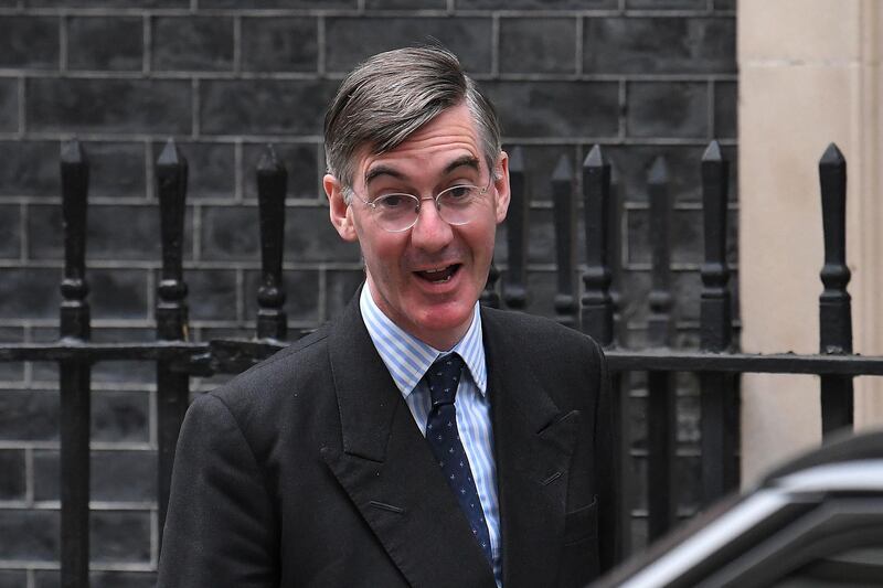 Britain's Leader of the House of Commons Jacob Rees-Mogg arrives in Downing Street in central London on September 2, 2019. Britain's Prime Minister Boris Johnson prepared on September 2 for a showdown with MPs opposed to a no-deal Brexit when Parliament returns on September 3. Johnson stoked controversy and protests August 31 across Britain after announcing August 28 he had instructed Queen Elizabeth II to suspend parliament in the final weeks before Brexit. / AFP / Ben STANSALL
