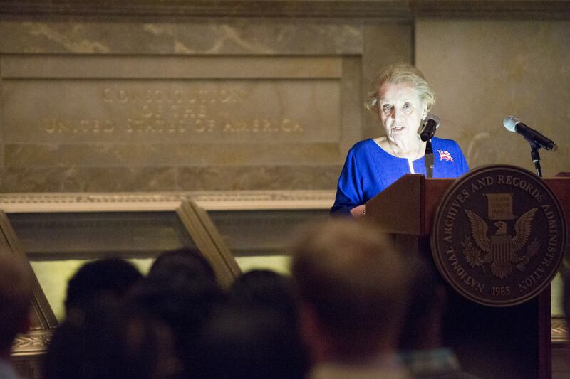 Albright gives keynote remarks at a naturalisation ceremony at the National Archives in Washington, on September 14, 2016. Photo: National Archives