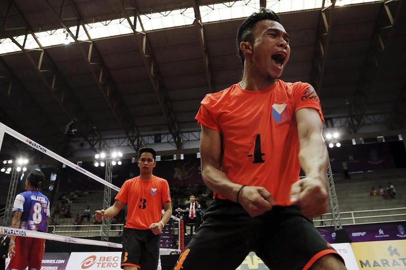 The Philippines’ Rheyjhey Ortouste celebrates during their semi final match against Malaysia. Asia Sports Ventures / Action Images via Reuters